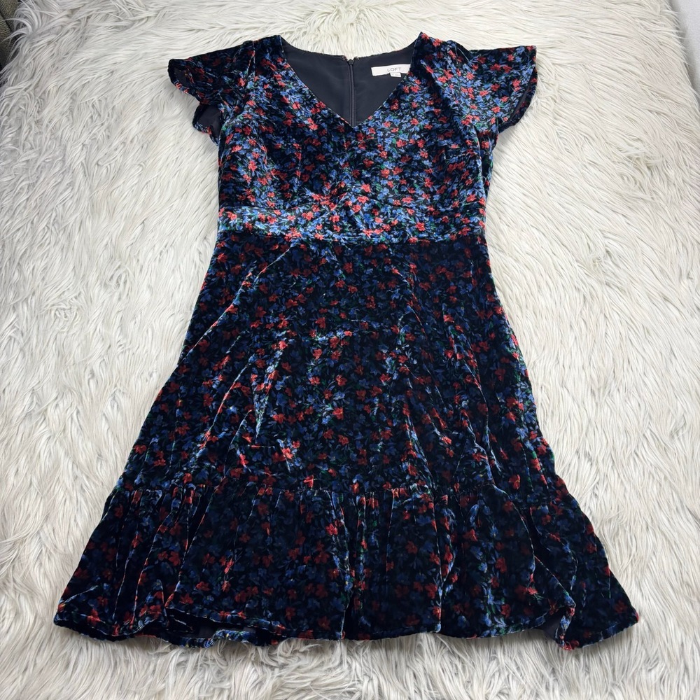 LOFT Women's 2 Floral Velvet Fit Flare Dress Whimsigoth Twee Romantic